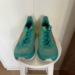 Hoka Turquoise and Yellow Athletic Shoes